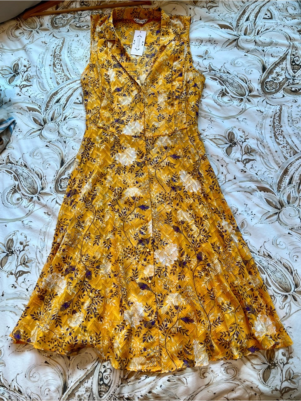 Nanette Lepore Sheer Yellow Floral Sleeveless V-Neck Women’s Dress